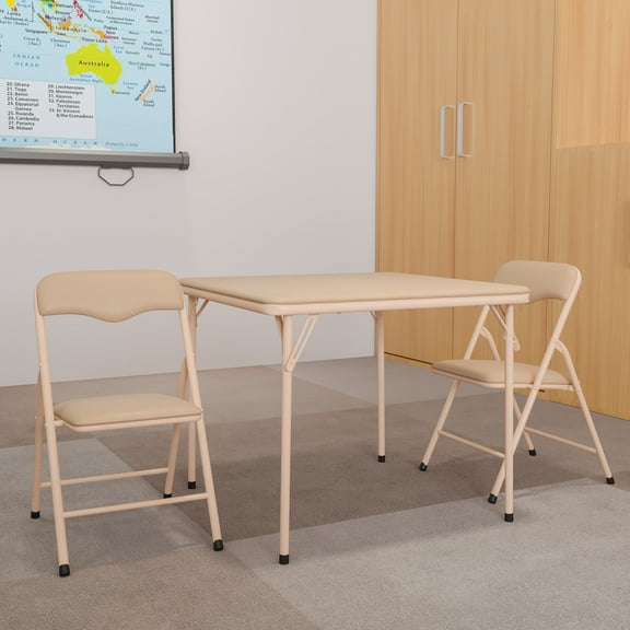 Flash Furniture Mindy Kids 5-Piece Folding Square Activity Table and Chairs Set, Tan