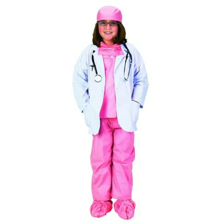 Pink Junior Physician Outfit with Lab Coat, Scrub Set, and Stethoscope, Size