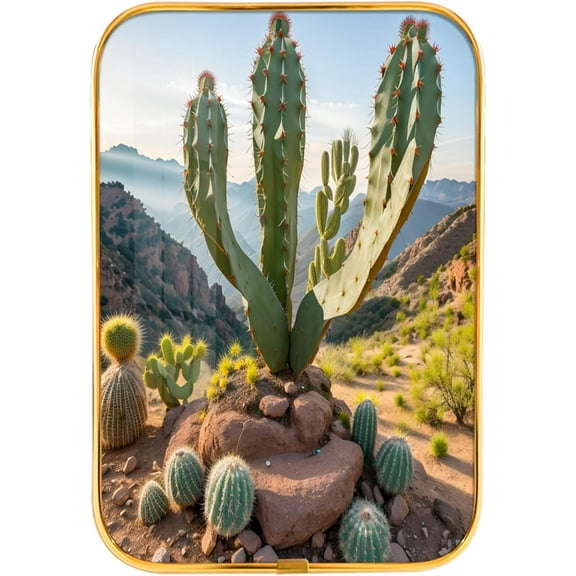 12x8 Inches Framed Cactus Wall Art Decor with Gold Frame and Decorative Nature Pictures Print For Office, Modern Home Decor, Crystal Porcelain Painting Wall Decor for Bedroom