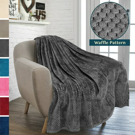 Premium Flannel Fleece Throw Blanket For Sofa Couch | Waffle Textured Soft Fuzzy Throw | Warm Cozy Microfiber | Lightweight, All Season Use | 50 x 60 (Best Natural Fiber Blanket)