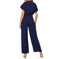 thumbnail image 4 of Summer Loose Fit Solid Color V-Neck Short Sleeve Rompers,Women's Belt Casual Fashion Jumpsuit, 4 of 4