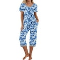thumbnail image 1 of Puntoco Conjunto de pijama cómodo para mujer Conjunto de pijama y pantalón de manga corta con cuello en V para mujer Conjunto de pijama informal con bolsillos, 1 of 5