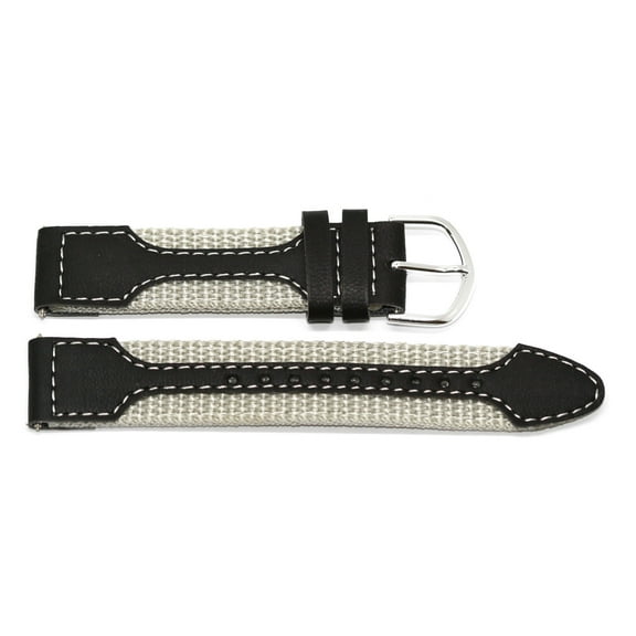 19MM BEIGE BLACK LEATHER NYLON MILITARY SPORT WATCH BAND STRAP FITS SWISS ARMY