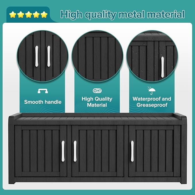 Joxxoaa storage Benches 120 Gallon 3-Door Shoe Cabinet – Resin Shoe Bench with Storage for Entryway & Hallway (Black, Three-Door)