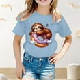 thumbnail image 2 of Curuila Kids Girls T Shirt Short Sleeve Casual Loose Fit Animal Print Crew Neck Summer Tops Light Blue Size 3-4 Years, 2 of 4