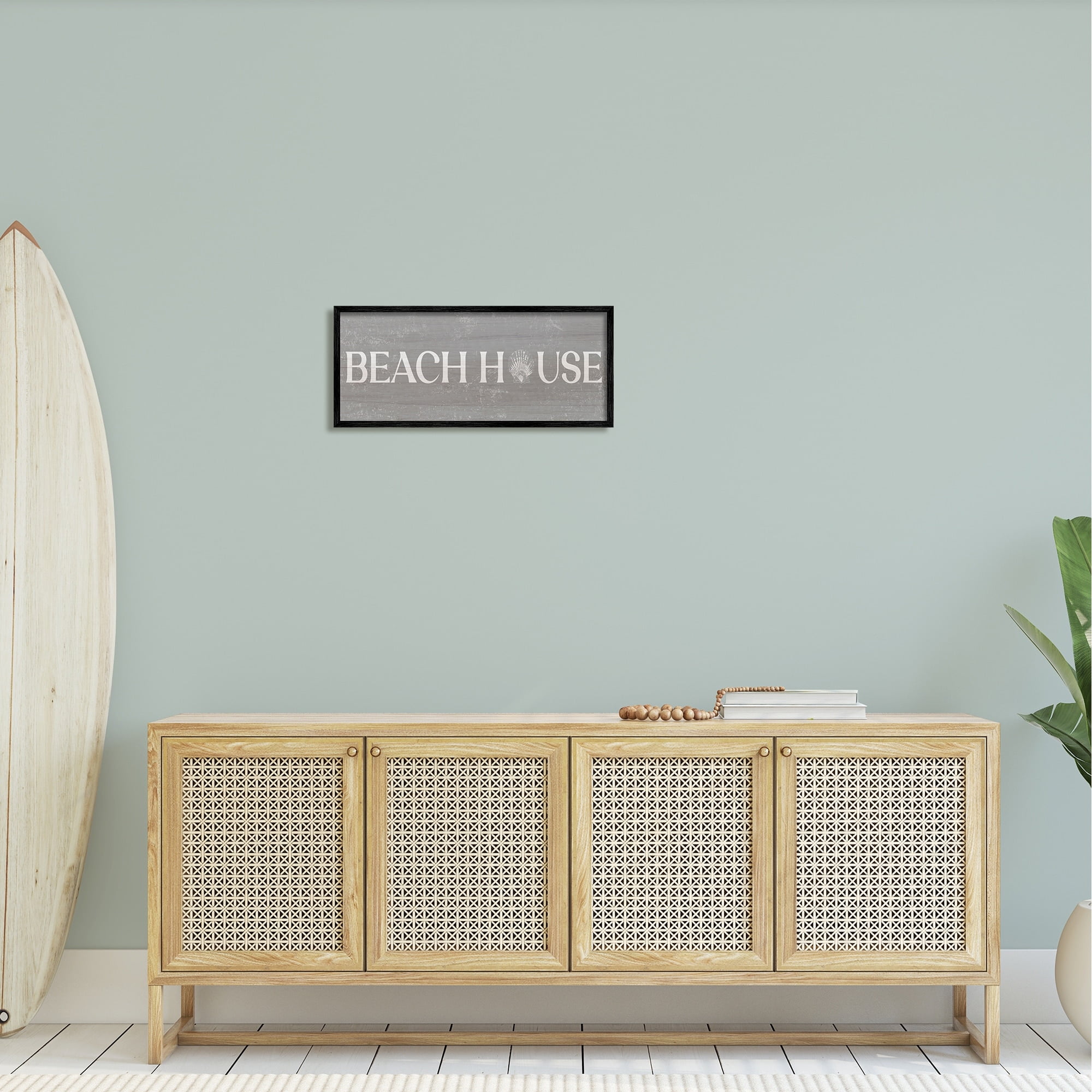 Stupell Industries Beach House Vintage Sign Rustic Shell Design Framed Wall Art, 24 x 10, Design by Daphne Polselli