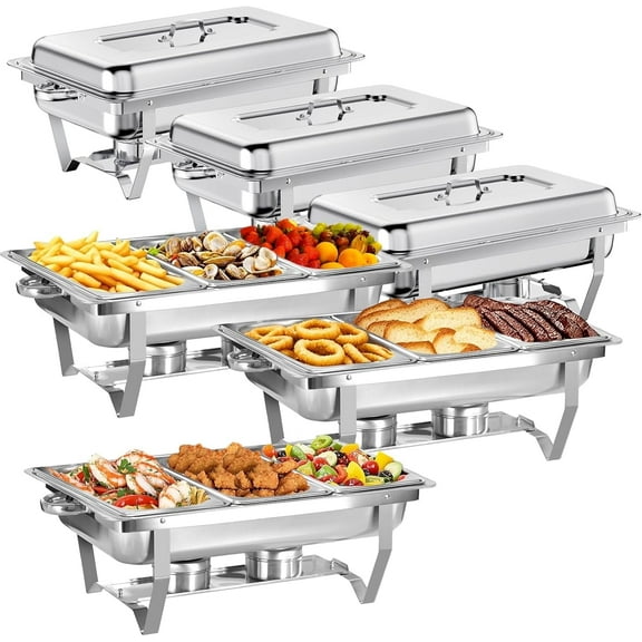 PRIJESSE Chafing Dish 6 Packs 9 Qt Foldable Rectangular Chafer Set, Stainless Steel Buffet Catering Warmer Set 1/3 PAN