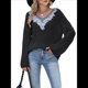 thumbnail image 3 of Suéter de Encaje con Apliques de Lentejuelas para Mujer, Otoño e Invierno, Cuello en V, Larga, Moderno y , Informal Negro M, 3 of 8