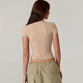 thumbnail image 5 of Women's V Neck Short Sleeve Tops With Built-in Seamed Cup And Double Lined Featuring Fitted Cropped Cut Beige L, 5 of 7