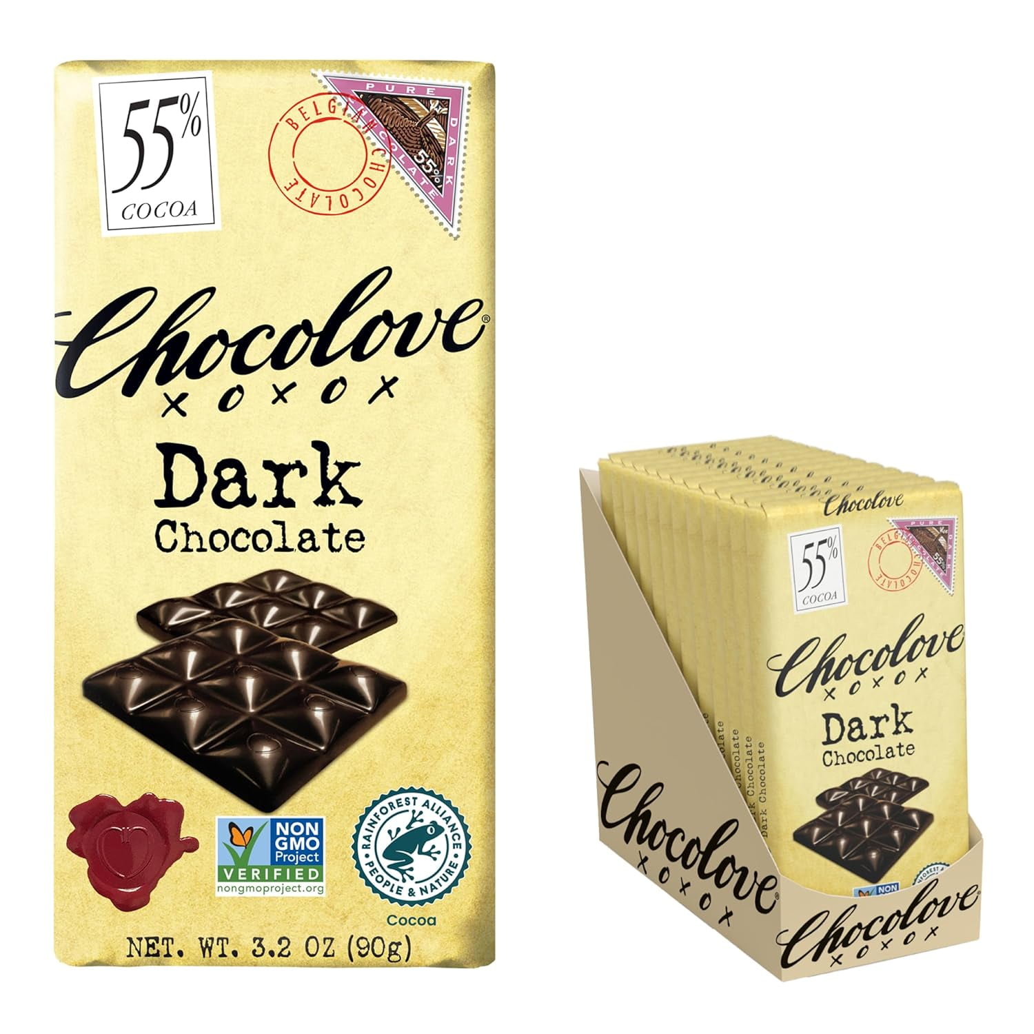 Pack of 12, Chocolove 55% Cocoa Dark Chocolate Bar, 3.2 oz
