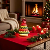 Zawou Lighted Tabletop Christmas Trees, Red, Green, and Gold Ceramic Trees with Star Topper, Holiday Décor for Home or Gift