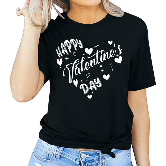 Tbopshirt Valentine's Day T-Shirts for Women Tees,Plus Size Womens Tops,Women Valentines Day Short Sleeve Heart Printed T-Shirt Novelty Graphic S-XXXL