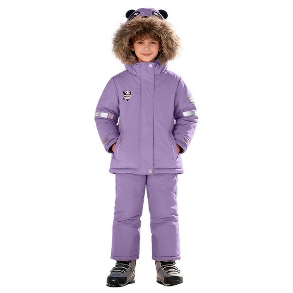 KAUOD Boys Girls 2 Piece Snow Suits Waterproof Hooded Ski Jackets bib Pants Set Kids Insulated Snowboard Coats Snowpants