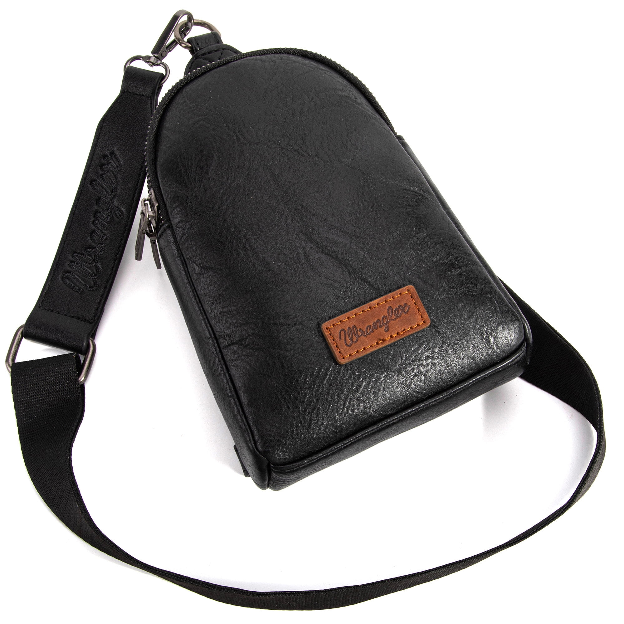 Wrangler Crossbody Sling Bags for Women Cross Body Fanny Pack Purse with Detachable Strap Zipper 7.5 "H, Black