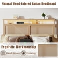 thumbnail image 5 of Tydimor Bed Frame with Headboard & LED Light, Rattan Queen Beds with Charging Station and Bookcase Storage Shelf, No Box Spring Needed, 5 of 7