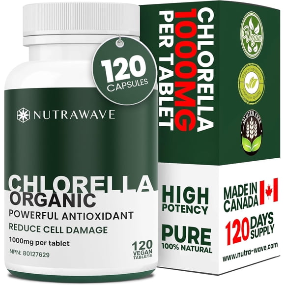 Nutrawave Organic Chlorella 1000mg – Broken Cell Wall Superfood, Detox & Digestive Support, Rich in Vitamins, Minerals & CGF, 120 Vegan Tablets, Non-GMO, Gluten-Free