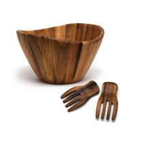 Lipper International Wave Bowl with Salad Hands, Brown