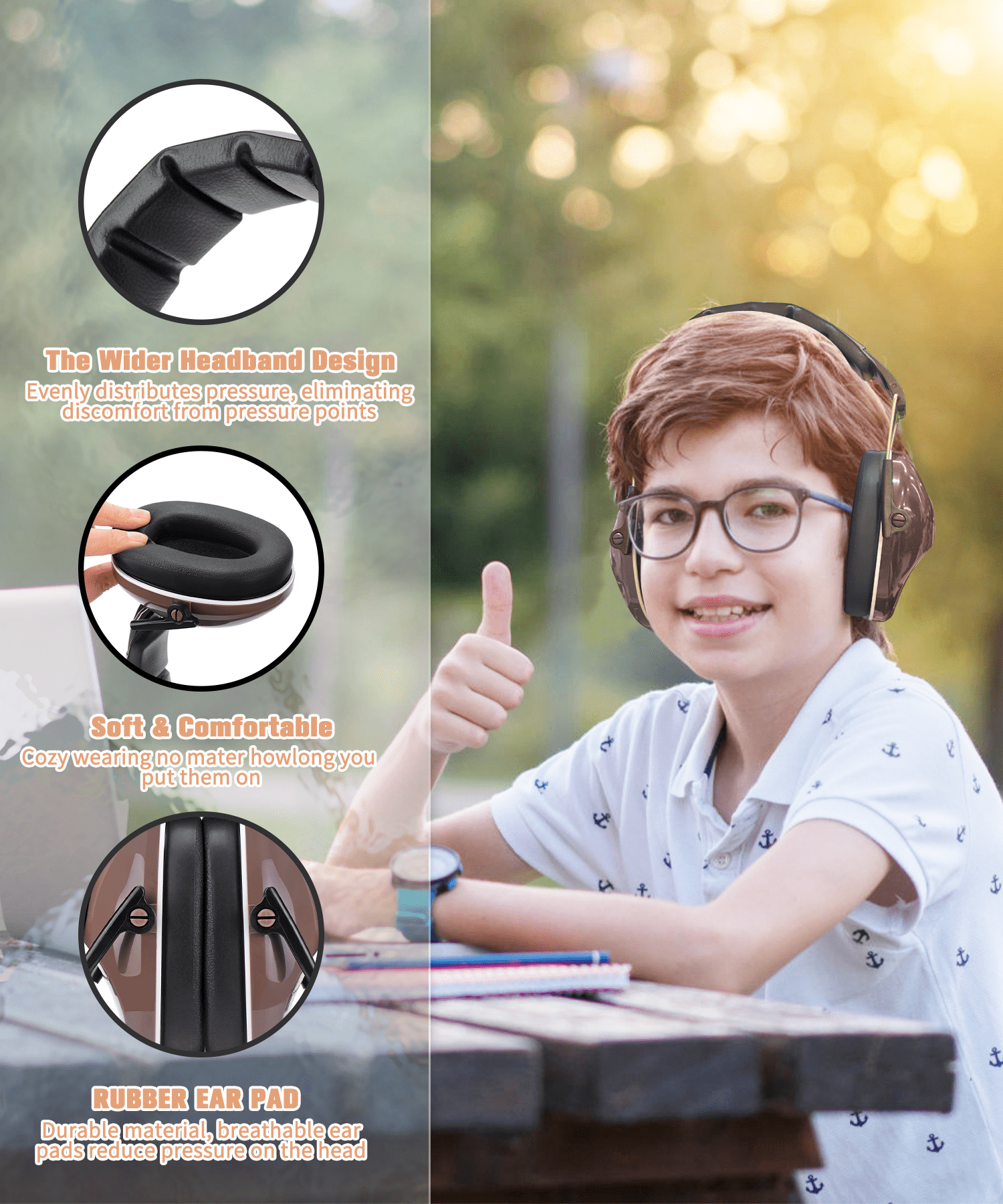 ZOHAN 032 Kids Noise Canceling Headphones, 28dB SNR Kids Earmuffs for Fireworks, Party, School-Brown