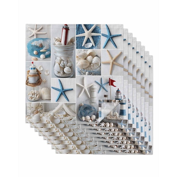 Cloth Napkins Set of 8 - 20x20 Inches, Coastal Washable Reusable Table Napkins, Summer Beach Starfish Nautical Sea Shell Soft & Absortbent Dining Napkin for Party Wedding Hotel Restaurant