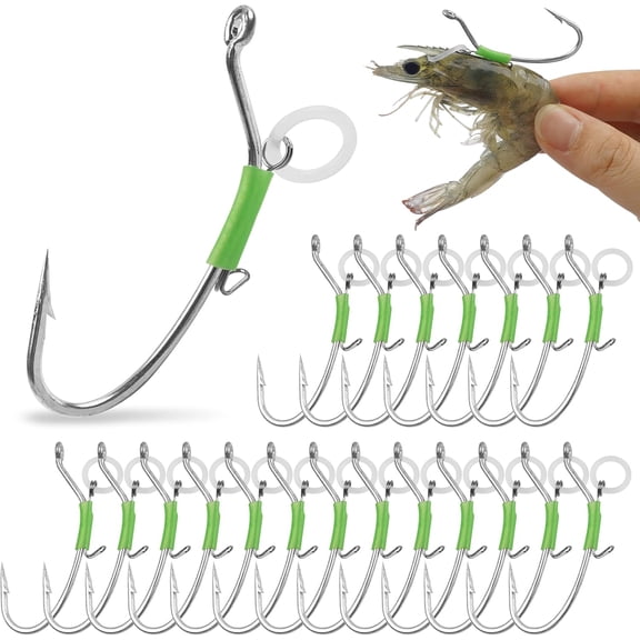 20 Pack Luminous Live Shrimp Hooks, Saltwater Shrimp Fishing Hooks High Carbon Steel Walker Hooks Live Bait Shrimps Bait Hooks for Bass Groupers Pike Catfish