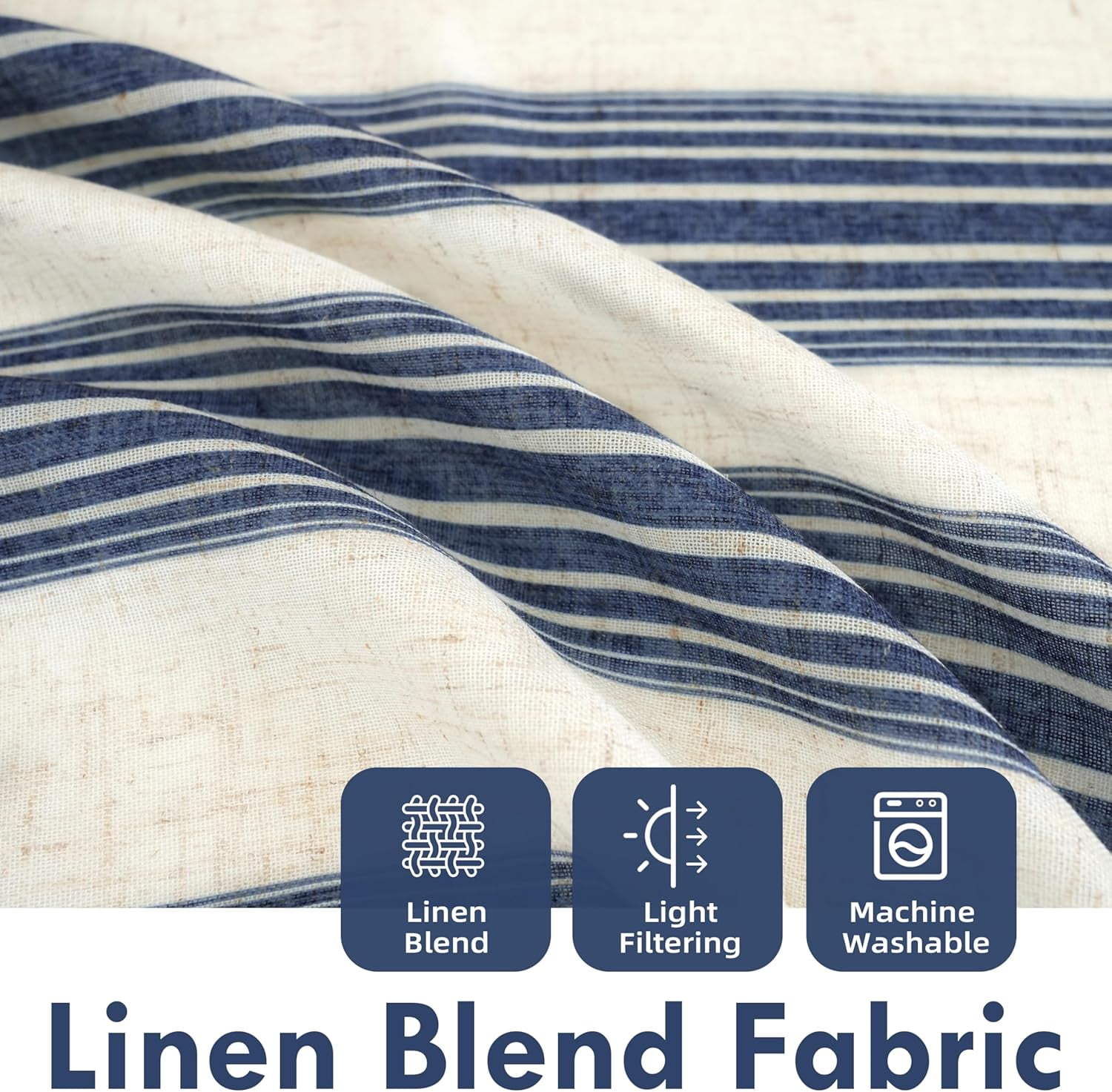 DriftAway Farmhouse Vertical Striped Linen Blend Textured Light Filtering Semi Sheer Curtains for Living Room Bedroom 108 Inches Long Drapes 2 Panels Broad Striped Linen Dark Blue