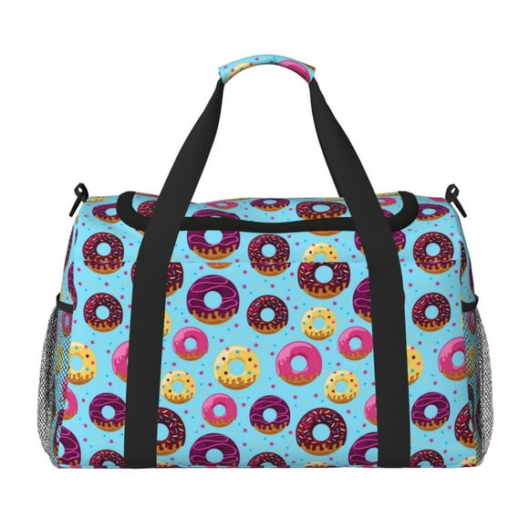 Fotbe Donuts Pattern Large Women Travel Duffle Bag - Carry on Overnight Bag Weekend Travel Duffel Tote Bag Yoga Gym Bag
