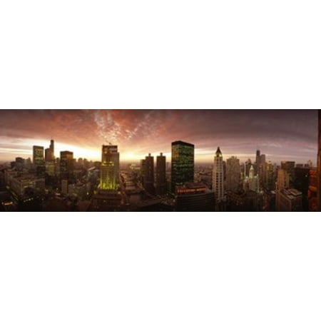 Sunset cityscape Chicago IL USA Canvas Art - Panoramic Images (18 x