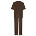 thumbnail image 5 of Dazajoo Women's 2 Piece Linen Set Summer Short Sleeve Crew Neck Tops and Wide Leg Pants with Pockets,Brown,L, 5 of 5