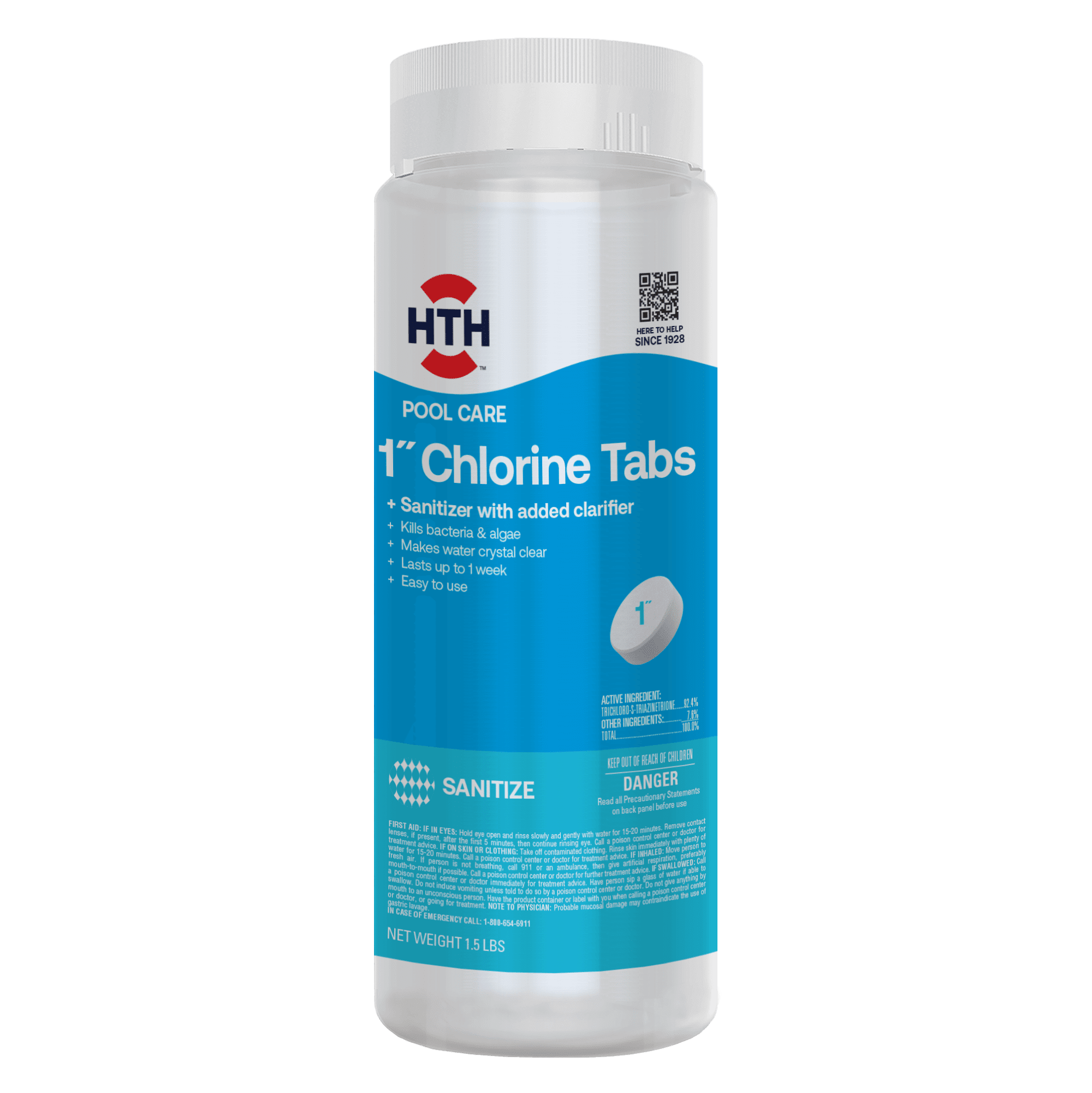 HTH Pool Care  1" Chlorine Tablets for Swimming Pools, Pool Chemicals, 1.5 lbs.