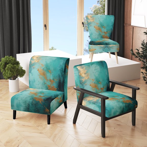 Designart "Turquoise Tranquility VI" Upholstered Abstract Landscape Accent Chair and Modern & Contemporary Arm Chair - Multiple Color & Pattern