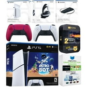 Sony PlayStation 5 Astro Bot Slim Digital Bundle with Disc Drive, Pulse Elite Headset, Extra Controller, Vertical Stand, MightySkins Game Collection Services and 2 Year Extended Warranty - Cosmic Red