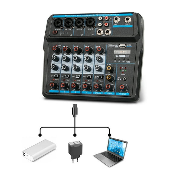 6Channel Live Audio Mixer Bluetooth USB DJ Sound Mixing Console Amplifier Studio