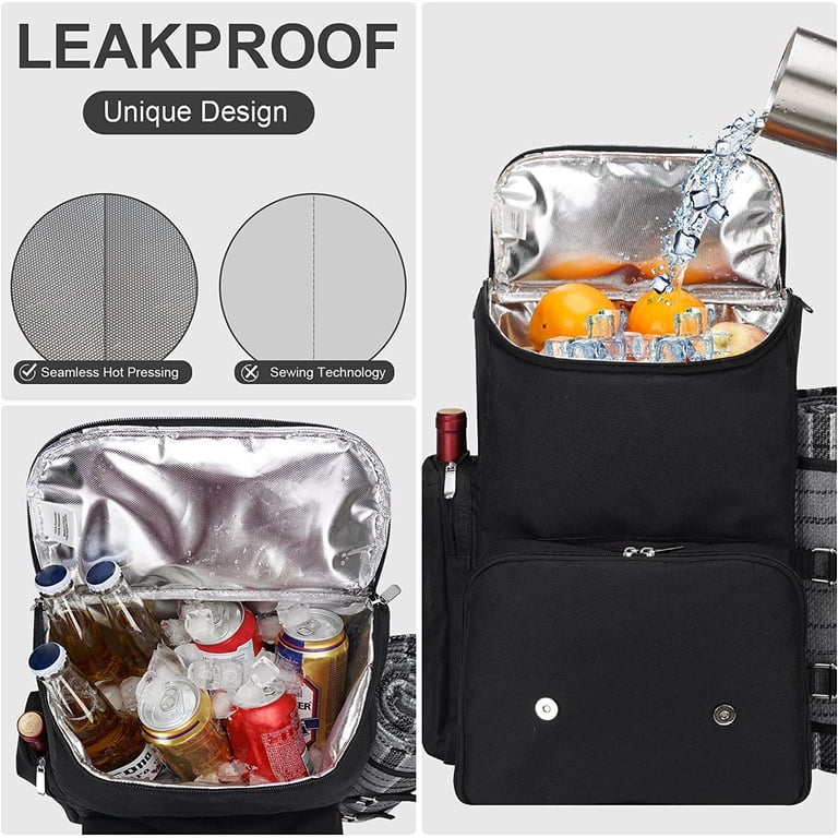 Picnic Backpack For 4 – Insulated Cooler Compartment, Includes Blanket, Wine Pouch & Full Cutlery Set