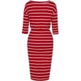 thumbnail image 3 of Women'S 3/4 Sleeve Round Neck Hips-Wrapped Casual Office Pencil Dress, 3 of 4