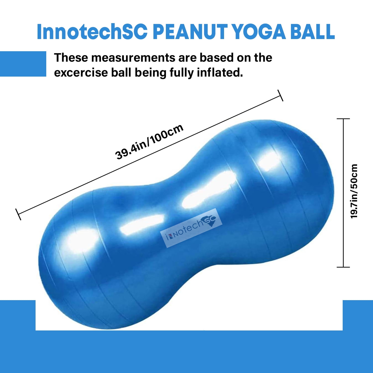 InnotechSC Peanut Ball – Anti-Burst Exercise Ball for Labor, Physical Therapy, Kids, Core Strength, Flexible Seating, Home & Gym Fitness, Sensory Chair Wiggle Seat (Includes Pump)- Blue