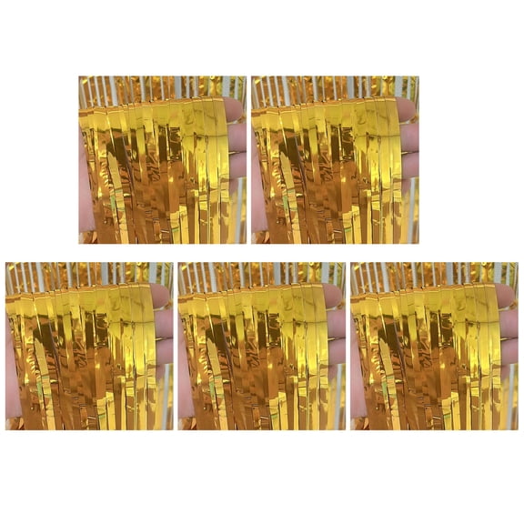 OIUR 5Pcs Sparkling Foil Fringe Curtains 1x2m Metallic Streamer Backdrop for Wedding Birthday Party Reusable Shiny Door Wall Decor