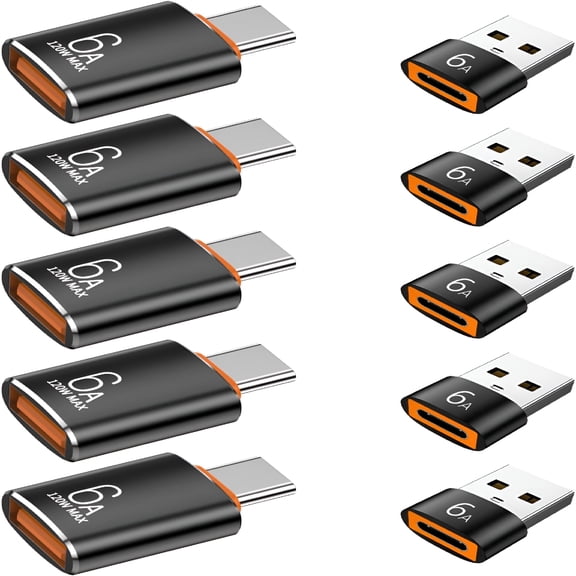 GJX 10-Pack 10Gbps/120W USB C to USB Adapter & C Male to 3.1 Female Charger,Compatible with Various Devices