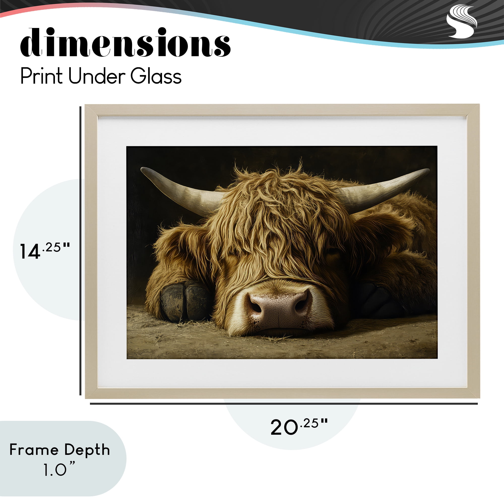 Stupell Industries Sleeping Highland Cow & Hoof Birch Framed Print Under Glass, design by The Wands Want