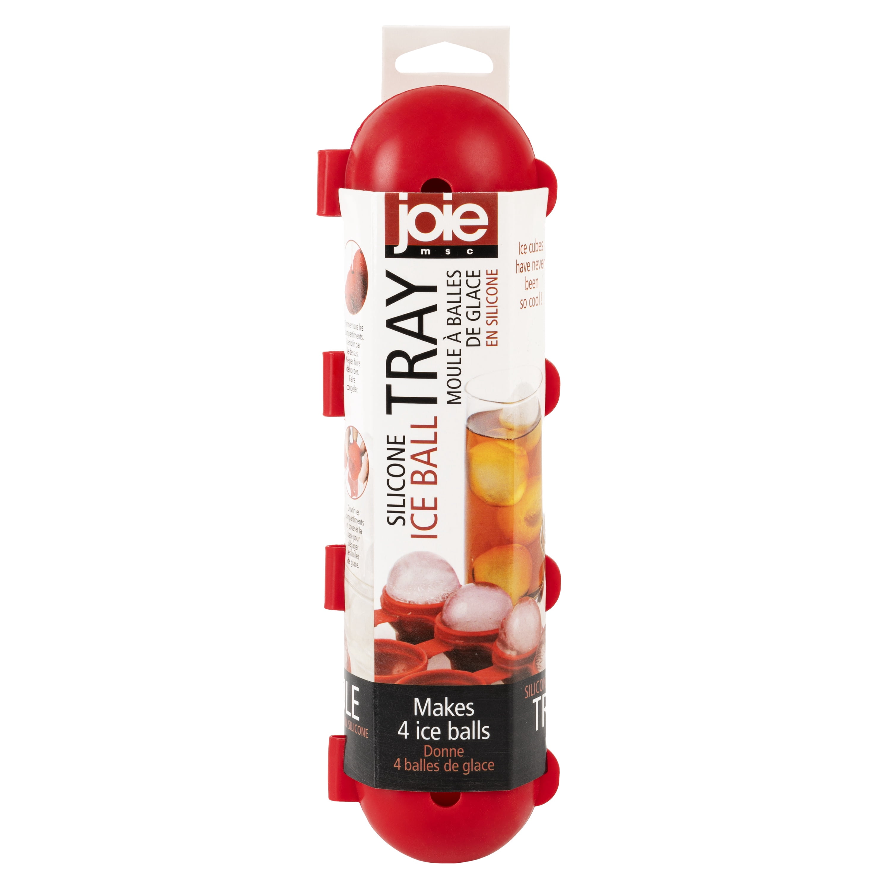 (3 pack) Joie Silicone Ice Ball Tray, With Leak Resistant Design, Makes 4 Ice Balls, BPA-Free, Red