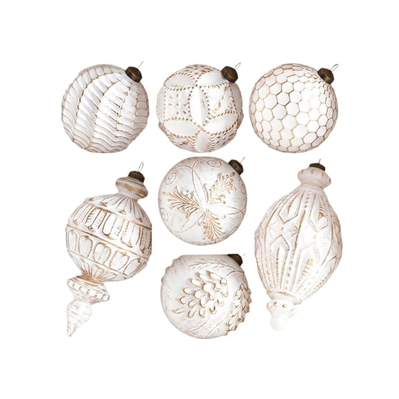 Christmas Ornaments Set Vintage White Gold 7 Piece Assorted Hanging Decorations For Christmas Tree