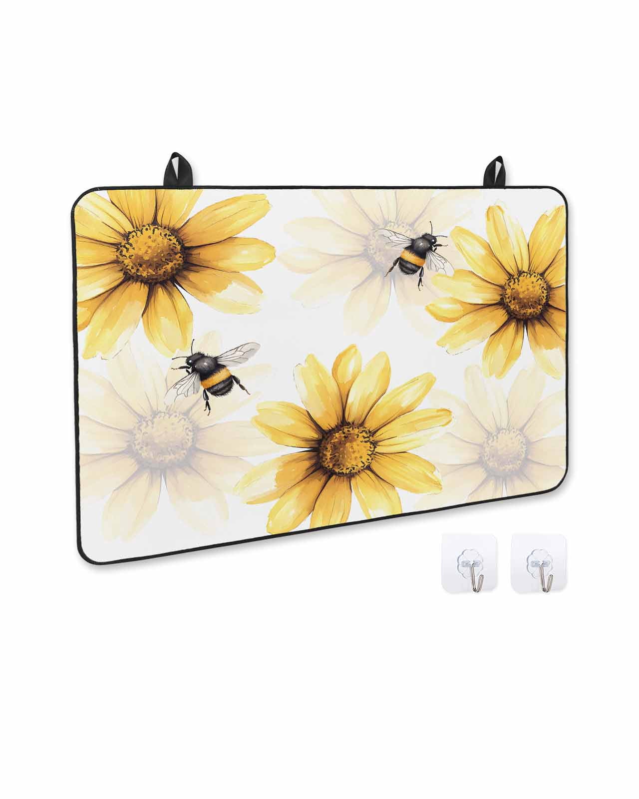 nqOlkjepod Large Induction Cooktop Protector Mat 24"x21", Spring Bees Stove Top Covers for Electric Stove, Sunflower White Vintage Botanical Art Stove Burner Cover Mats, Glass Top Stove Cover
