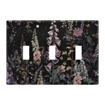 Yayeee Toggle Light Switch Wall Plate 3-Gang 6.37"x4.48" Decorative Outlet Cover, Dark Flowers Pattern