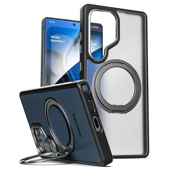 Encased Kickstand Case for Samsung Galaxy S25 Ultra (Compatible with MagSafe) 360° Magnetic Rotating Ring Stand (Black)