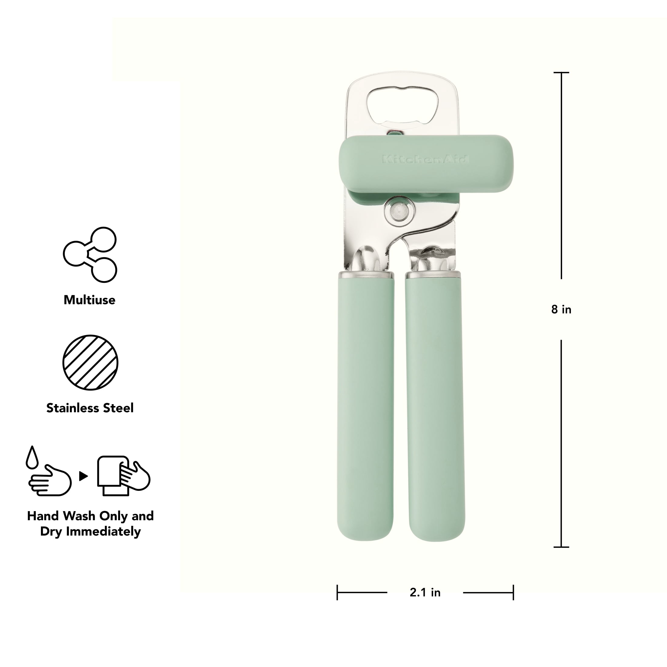 KitchenAid Stainless Steel Manual Can Opener with Bottle Opener and Ergonomic Grip, Pistachio