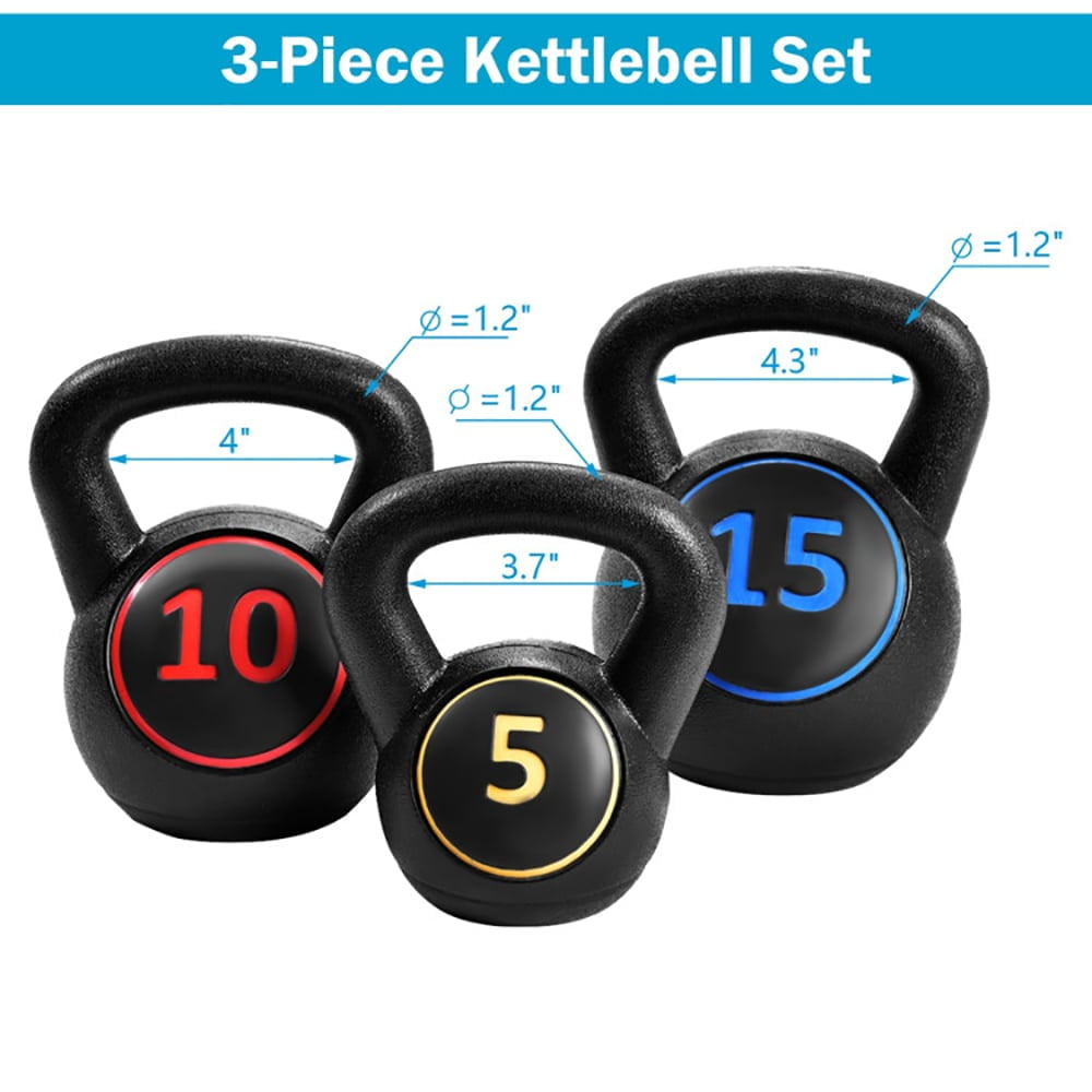 GVN 3 Pieces 5 10 15lbs Kettlebell Weight Set