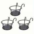 thumbnail image 3 of One pack of 3 iron art hanging flower pots with hanging hooks, metal plant planting hanging basket, detachable, for balcony, fen, 3 of 8