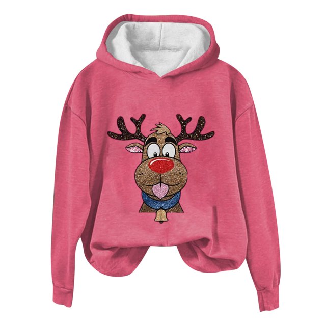 Wolfast Chandail de Noël Imprimé Chaud Épaissi pour Femmes à Manches Longues Col Rond Mode Décontractée, Rose, G