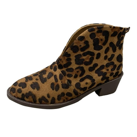 

Women Boots Booties For Women Vintage Women Slip On Ankle Boots Round Head Thick Heel Short Shoes Brown