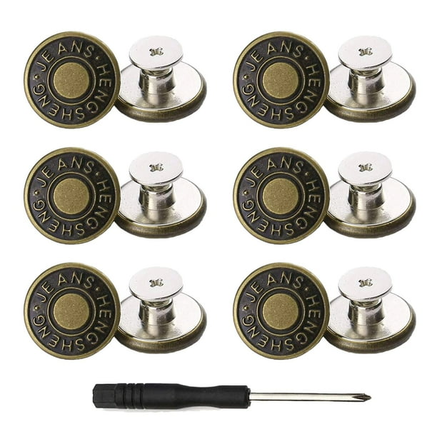 Botones para pantalones vaqueros, 17 mm, sin costura, sin clavos, botones de metal extraíbles para pantalones vaqueros, hilo combinado de reparación de repuesto, 12 botones de repuesto