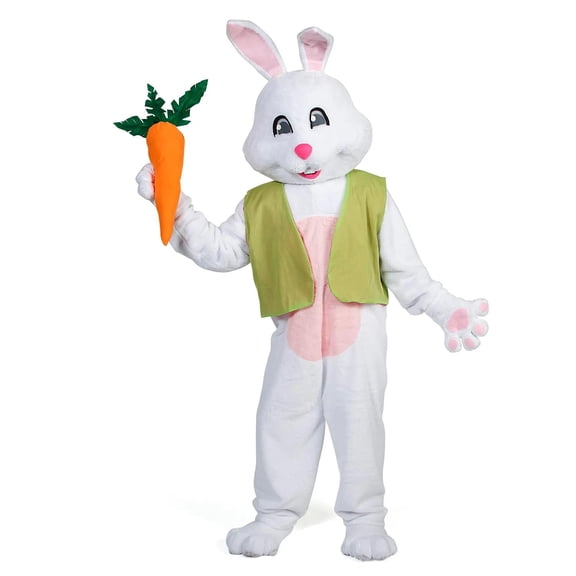 Halloween Express Men's Easter Bunny Jumpsuit Costume with Headgear and Vest - One Size Fits Most - White